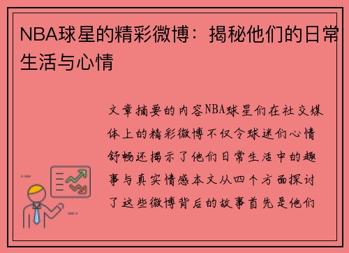 NBA球星的精彩微博：揭秘他们的日常生活与心情